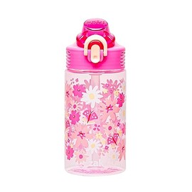 Zak Designs - Botella de agua de salvia para la escuela o los viajes, botella de agua de plástico duradera de 16 onzas con popote, mango y a prueba de fugas, cubierta de boquilla desplegable (Flower