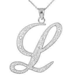 Sideways Crosses 925 Sterling Silver Cubic Zirconia Accented Script Initial Letter L Pendant Necklace, 22"
