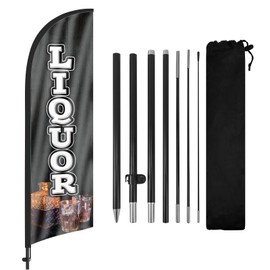 FSFLAG Liquor Feather Flag Banner, 98" x 22" Black, Attention-Grabbing Design for Liquor Business Promotion