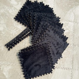 Vibezy Foam Puzzle Floor Mat - Large 16 Piece Interlocking Carpet Tiles, Thick Padded Squares for Baby Play Mats & Flooring Tile with Cushions (Black)