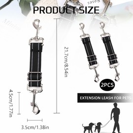2 Pcs Dog Collar Clips,Black Double Ended Lead,Pet Collar Connector,Adjustable Double Clip Lead for Dogs,Collar to Harness Safety Link with Double Ended Backup Clasp Clip,for Pets