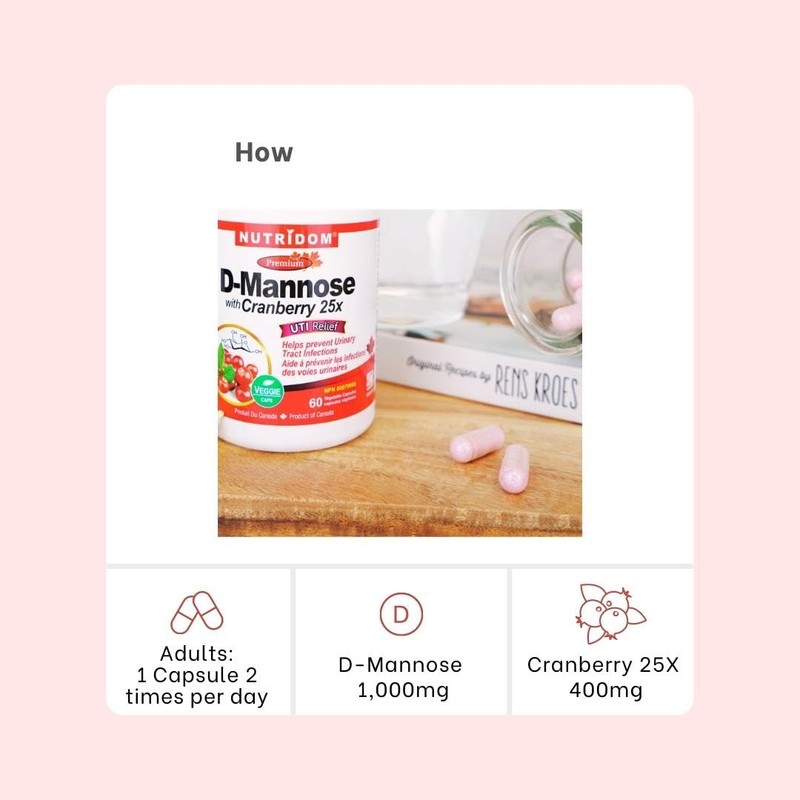 Nutridom D-Mannose 500mg with Cranberry 25x 200mg (5,000mg QCE), UTIs