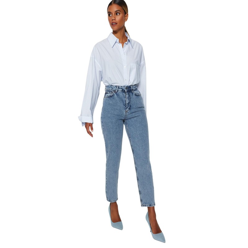 TRENDYOL Women's Straight Mama High Waist Jeans, indigo