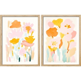 SIGNWIN Adhesive Canvas Poster Set Abstract Watercolor Floral Nature Wilderness Illustrations Modern Art Decorative Farmhouse/Country Cozy Colorful for Bedroom - 11"x14"x 2