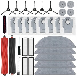 31 Pack Accessories Kit for Roborock s8 max ultra Robot Vacuum, 1 Pairs Mainbrush 6 Side Brush 4 HEPA Filters 8 Dust Bags 5 Long Mop 4 Small Round Mop 1 Base Station Brush 1Cleaning Brush 1Screwdriver