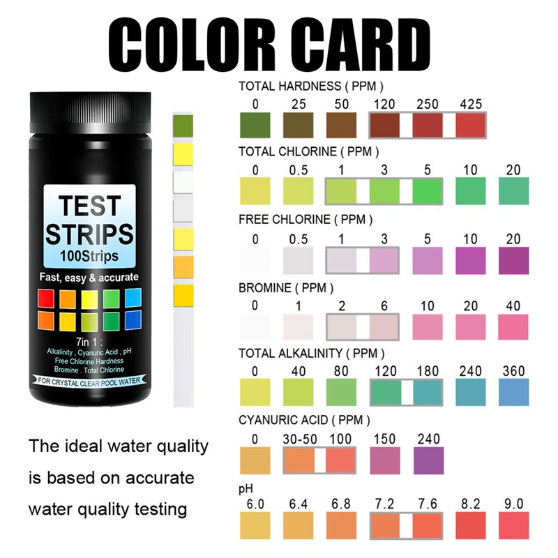 100pcs PH Test Strip 7 in 1 Pool Water Test