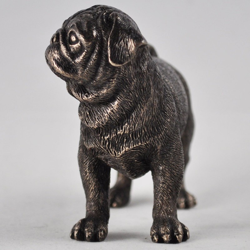 Fiesta Studios Pug Standing Cold Cast Bronze Sculpture Dog Home