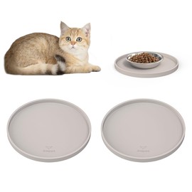 Arespark Pet Silicone Food Mat 2PCS, Nonslip Waterproof Feeding Bowl Mat with Raised Edges for Food and Water Prevent Spills, Round Eating Tray for Dog Cat Puppy Kitten, 8'' x 8''
