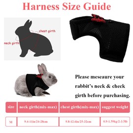 ASOCEA Adjustable Bunny Harness and Leash Breathable Mesh Vest Harness for Rabbits Walking Soft Pet Harness Vest Cloth Lead for Small Animals Rabbits Ferret Kitten Black M
