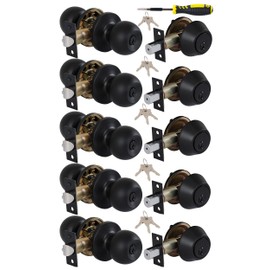 (5 Sets) All Keyed Same Entry Door Knob and Single Cylinder Deadbolt Combo Set, Matte Black Exterior Door Knobs with Lock and Keys for Entrance and Front Door