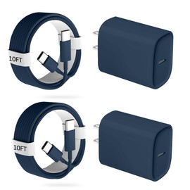 Phone 16 15 Pro Charger Fast Charging, 20W USB C Charger Block with 10ft Long USB C Charging Cable Cord for Phone 16/16 Pro/16 Pro Max/16 Plus/15/15Pro/15ProMax/15 Plus, i-Pad, Galaxy S24- Navy Blue
