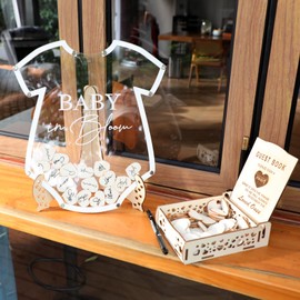 Fonder Mols Onesie Shaped Baby Shower Guest Book for Baby in Bloom Decorations, Wooden Guestbook Alternatives Gender Reveal Decorations Table Centerpiece Arrangement Display for 80 Guests