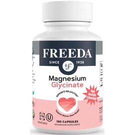 Freeda Magnesium Glycinate | High Absorption Chelated Magnesium | No Oxide | Supports Sleep, Muscle & Nerve Function | Non-GMO, Vegan, Kosher | Gentle on Digestion | 180 Capsules