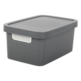 Jolie Max Plastic Storage Box with Lid, Stackable & Space-Saving 7.5L, Solid Matte Colour, Decorative Design, Durable Organizer for Home, Office, Bedroom, Kitchen – 31.5 x 21.5 x 14.5 cm (DARK GREY)