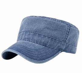 Denim Wash Military Cadet Cap Casual Army Style Flat Top Hat Oversize Sun Hats Big Head Men Women Large Baseball (US, Alpha, One Size, XL 59-64cm, Dark Blue)