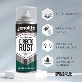 JENOLITE Directorust Spray Paint for Metal - HUNTER GREEN - Gloss Finish for Indoor and Outdoor use - Multi-Surface for Metal, Plastic, Ceramic, Wood & Rusted Surfaces - 400ml (13.52fl oz), RAL6028