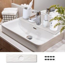 WIFORF Diatomite Faucet Mat for Kitchen Sink, 16 inch Long Diatomite Fast Drying Stone Sink Tray, Diatomite Absorbent Mat, Faucet Splash Guard for Bathroom Kitchen, White (15.7 x 3.9 in)