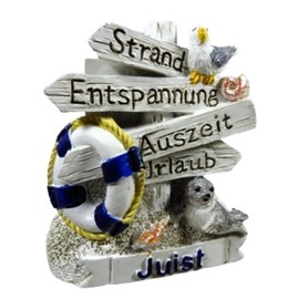 Souvenir Magnet Juist Signpost 7 x 6 x 1.5 cm Maritime Fridge Magnet Figure Decoration GCG 4891