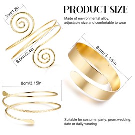 Dimaday Pack of 6 Upper Arm Cuff Bangle for Women Silver Gold Adjustable Bangle Upper Arm Minimalist Simple Greek Bracelet Greek Costume Wedding Fashion Jewellery, Metal