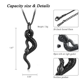 XSMZB Cremation Jewelry Snake Urn Necklace for Ashes Stainless Steel Python Memorial Pendant Human Pet Ashes Holder Keepsake for Men Women (Black)