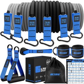 Heavy Exercise Bands Resistance Bands Set for Working Out, 300lbs Fitness Workout Bands with Handles, Door Anchor, Leg Ankle Straps, Home Gym Workout Equipment for Men Strength Training Stretching - Colour: Blue