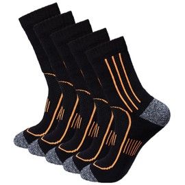 Men's 5-Pack Black Cushioned Anti Odor Blister Resistant Crew Compression Hiking Trekking Mountaineering Socks,Size 7-12