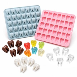 2 Pack 35-Cavity Silicone Molds, Realistic 3D Mini Molar Tooth Shape, for Chocolate Gummy Candy​ Jello Fondant, Easy Release Baking Decorating Tools (Pink，Blue)
