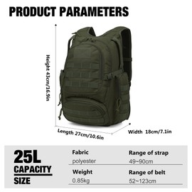 Mardingtop - Mochilas tácticas Molle de 25 litros para senderismo, campamento, viaje militar, motocicleta, color verde militar
