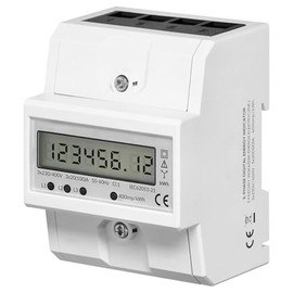 3-Phase Energy Meter with LCD - Digital Electricity Meter 3 x 230/400 V - up to 40 A - 400 Pulses/kWh S0 Output DIN Rail Mounting IP51 - White
