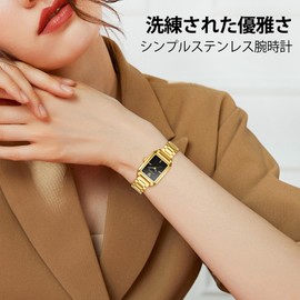 Women’s Wristwatch, Waterproof, Analog, Popular, High-grade, Rectangle, Quartz, Simple, Fashion, Celebration, Gift, 03-gold and black, Bracelet Type