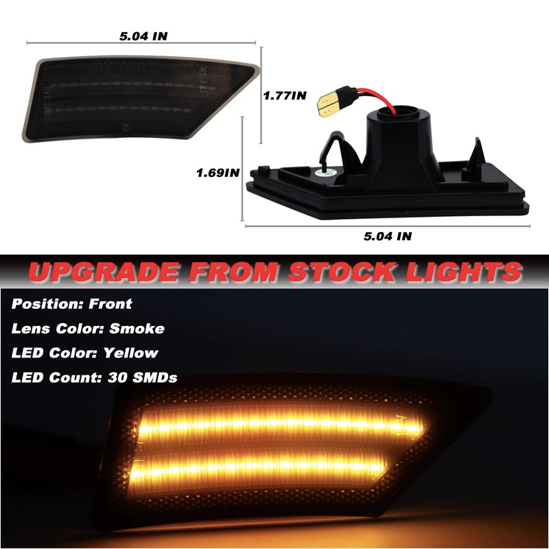 KEEGTBOX Smoked Lens Amber Front Fender Side Marker Lights Compatible