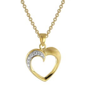 trendor 51816 Heart Pendant Gold 333 / 8 Carat with Gold-Plated Silver Chain Magical Necklace for Women, This Necklace is a Great Gift Idea, Yellow Gold, Cubic Zirconia