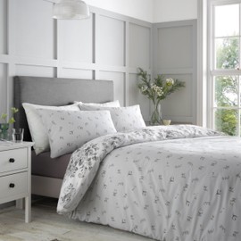 Catherine Lansfield Elinda Floral Reversible Single Duvet Cover Set with Pillowcase Grey