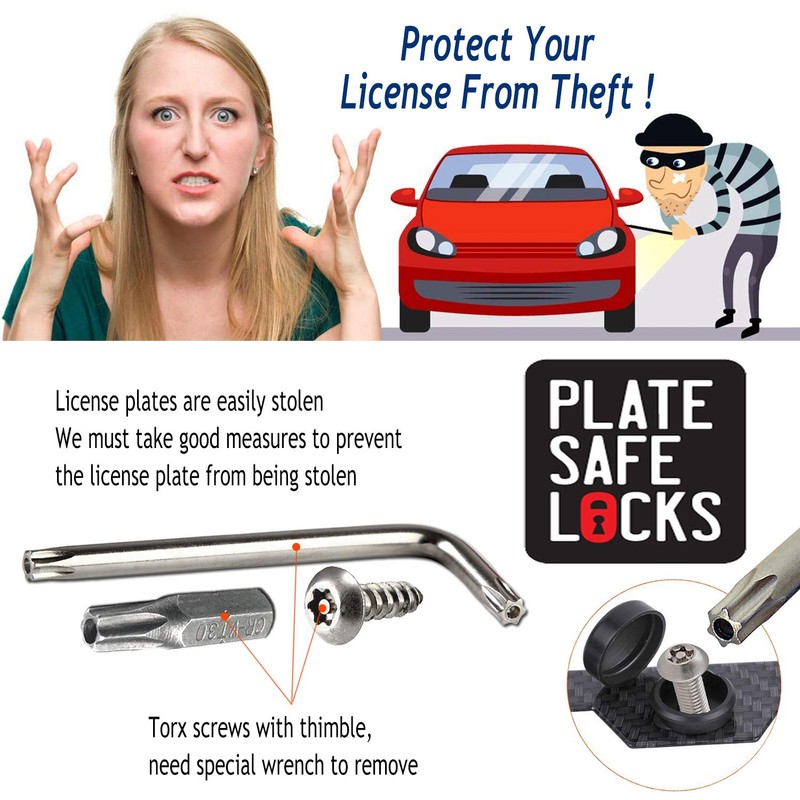 Aootf License Plate Frames Anti Theft- Tamper Proof Carbon Fiber