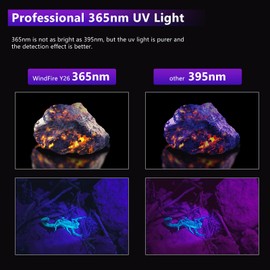 WINDFIRE UV Flashlight Rechargeable, 365nm Blacklight Flashlights Powerful, Black Light for Pet Urine Detection, Scorpions, Resin Curing, Rocks, Blood Tracking, Uranium Glass