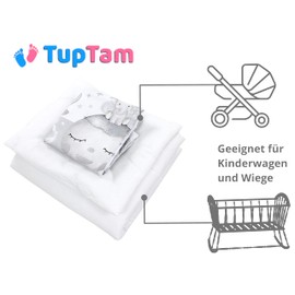 TupTam Unisex Baby Crib Set 4-Piece Bedding Set Duvet Cover and Pillow with Cover, Colour: Moon with Elephant/Grey, Size: 80 x 80 cm