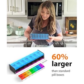 Extra Large Pill Organizer- XXL Pill Box 7 Day - Weekly Pill Organizer with AM PM Large Compartments Big Pill Case for Supplements Jumbo Pill Holder f