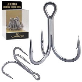 Fishing-Treble-Hooks-5X-Extra-Strong-Heavy-Duty Ultra Anti-Rust Bulk Hooks for Saltwater and Freshwater Fishing Sizes 5/0 to #8 (5X Extra Strong, 5/0 6-Pack)