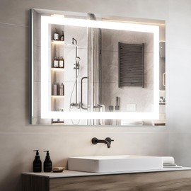 Butylux 36x28 inch LED Mirror, Bathroom Vanity Mirror with Light, Wall Mounted Vanity for Bathroom Makeup, Stepless Dimmable&Colors, Anti-Fog, Memory Function, Waterproof