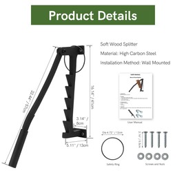 Xverycan Wall Mounted Kindling Splitter, Heavy Duty Steel Firewood Cracker, Portable Manual Wood Log Splitter with Safety Ring, for Indoor Fireplace Heating, Outdoor Campfire (Regular)