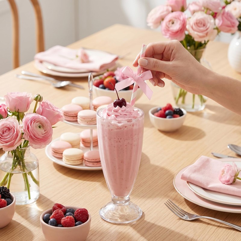 MYHOGOOD 30Pcs Pink Paper Straws, Lovely Pink Paper Straw for
