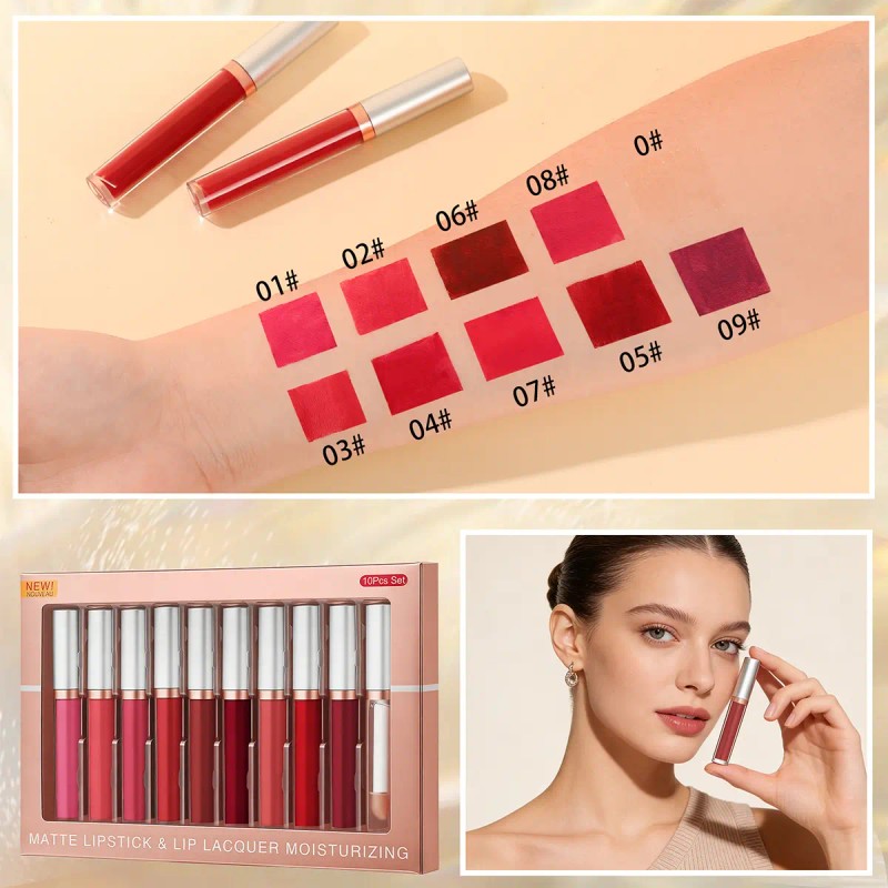 10 Pcs Brillos Labiales Mixed Impermeables Larga Duracion