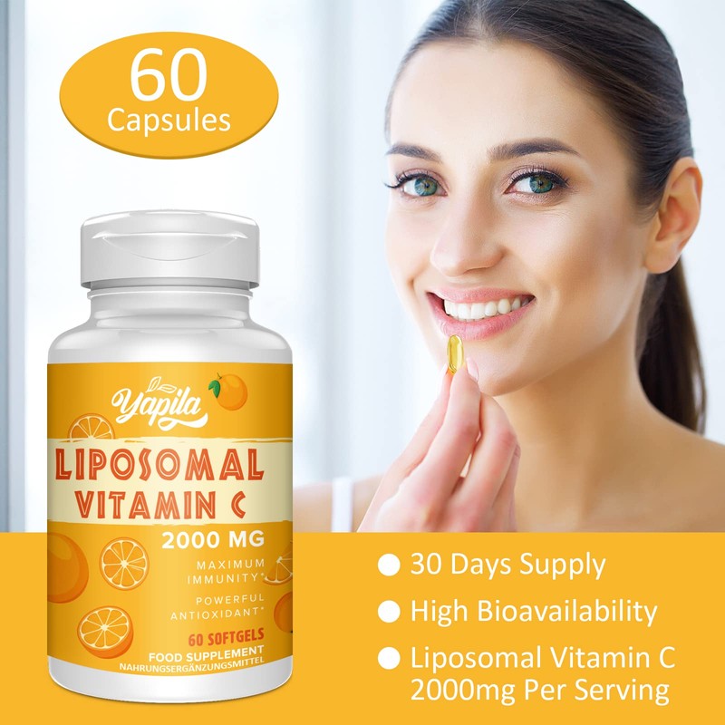 Liposomal Vitamin C Capsules 2000 mg (4 Pack), Maximum Absorption,