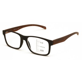 V.W.E. Men Rectangular Progressive Reading Glasses - No Line Clear on Top Bifocal Reader - Wood Grain Printed Temple (Black, 2.75, x)