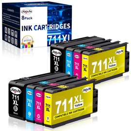 Jagute 711XL Ink Cartridges Combo High Yield Compatible Replacement for HP 711 711XL Cartridges to Work with HP Designjet T100 T120 T525 T520 24-in 36-in Printers (2BK, 2C, 2M, 2Y, 8 Pack) with Chip