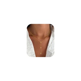 Ursteel Gold Small Cross Necklace for Women - Dainty 14K Gold Plated Lariat Y Shaped Cross Pendant Necklace Long Layered Drop Necklaces for Women Lariat Necklaces Jewelry for Womens Gifts