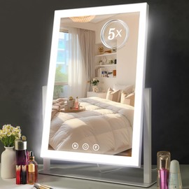 Lighted Makeup Mirror, Hollywood Vanity Mirror with 5X Magnification Mirror, 360°Rotation Touch Control, 3 Color Lighting for Desks Bedroom Dressing Room, Large