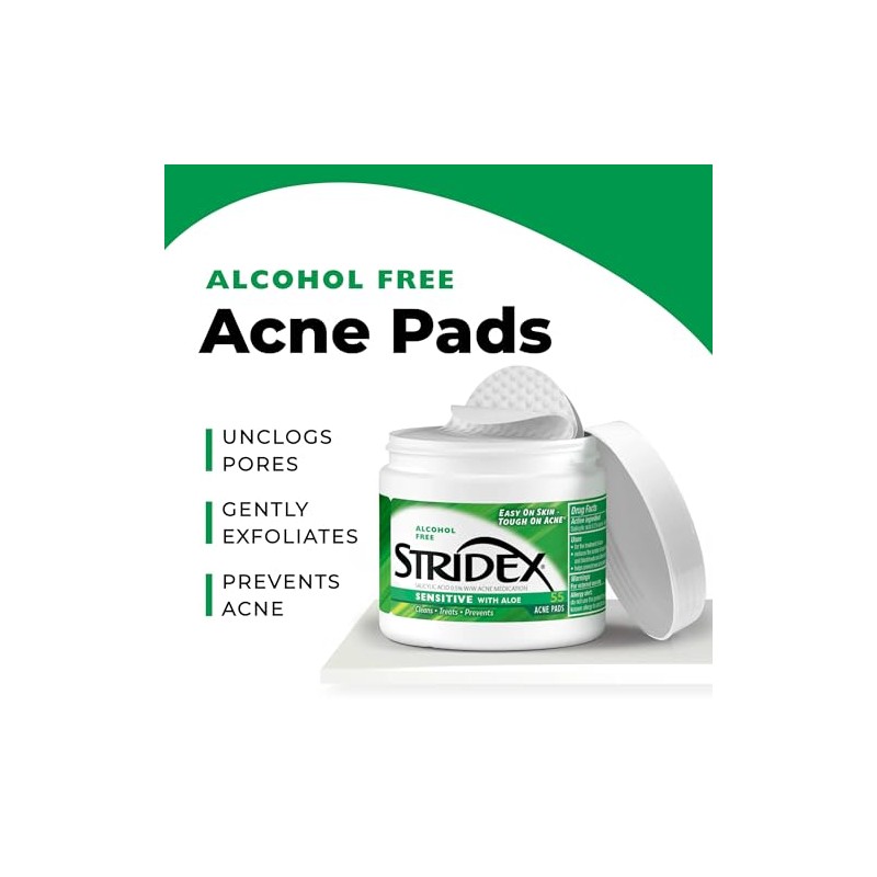 Stridex Acne Pads Sensitive With Aloe 55 Count Alcohol-Free