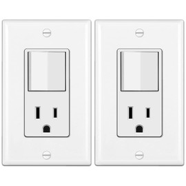 BESTTEN 2 Pack Combination Wall Light Switch and Decor Outlet, Single Pole Rocker Switch, 15A/120V, Decorative Receptacle, 15A/125V, Combo Style, Wallplate Included, Side Wire, UL Listed, White