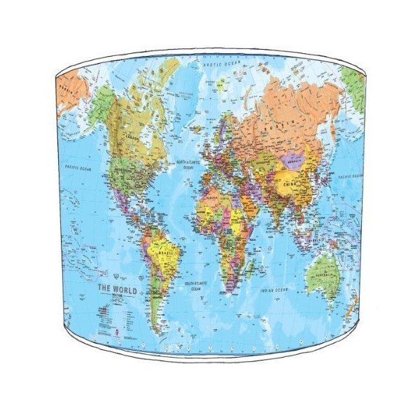 Premier Lampshades - 12 Inch Ceiling World Map Drum Lamp Shades